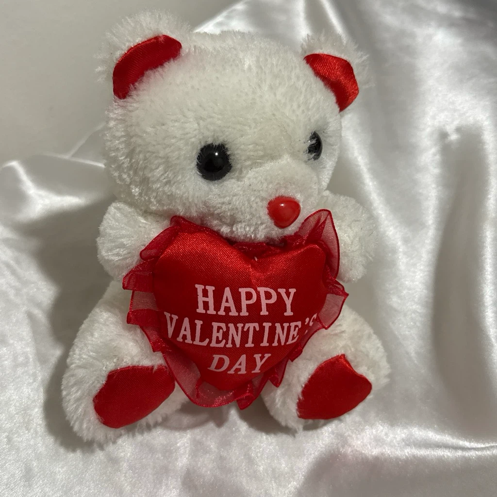 White Teddy Bear with "Happy Valentine's Day" Heart
