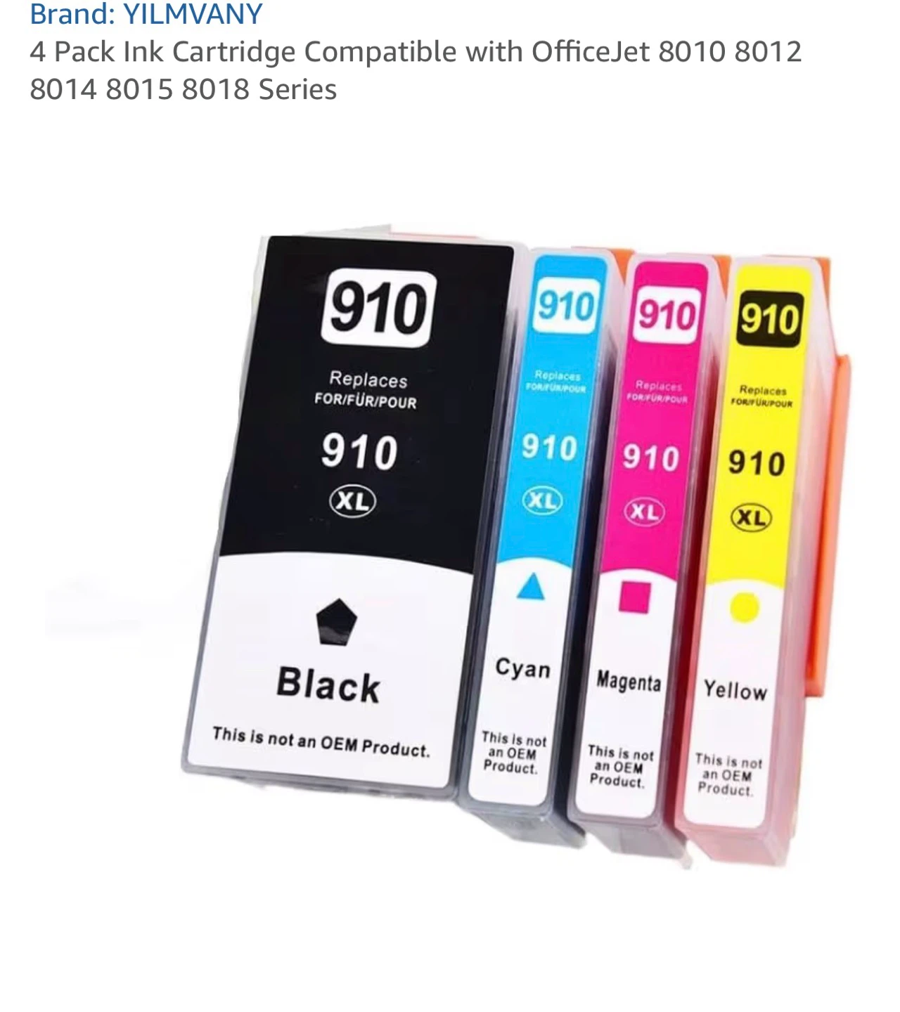 YILMVANY 910 XL Compatible Ink Cartridges - 4 Pack