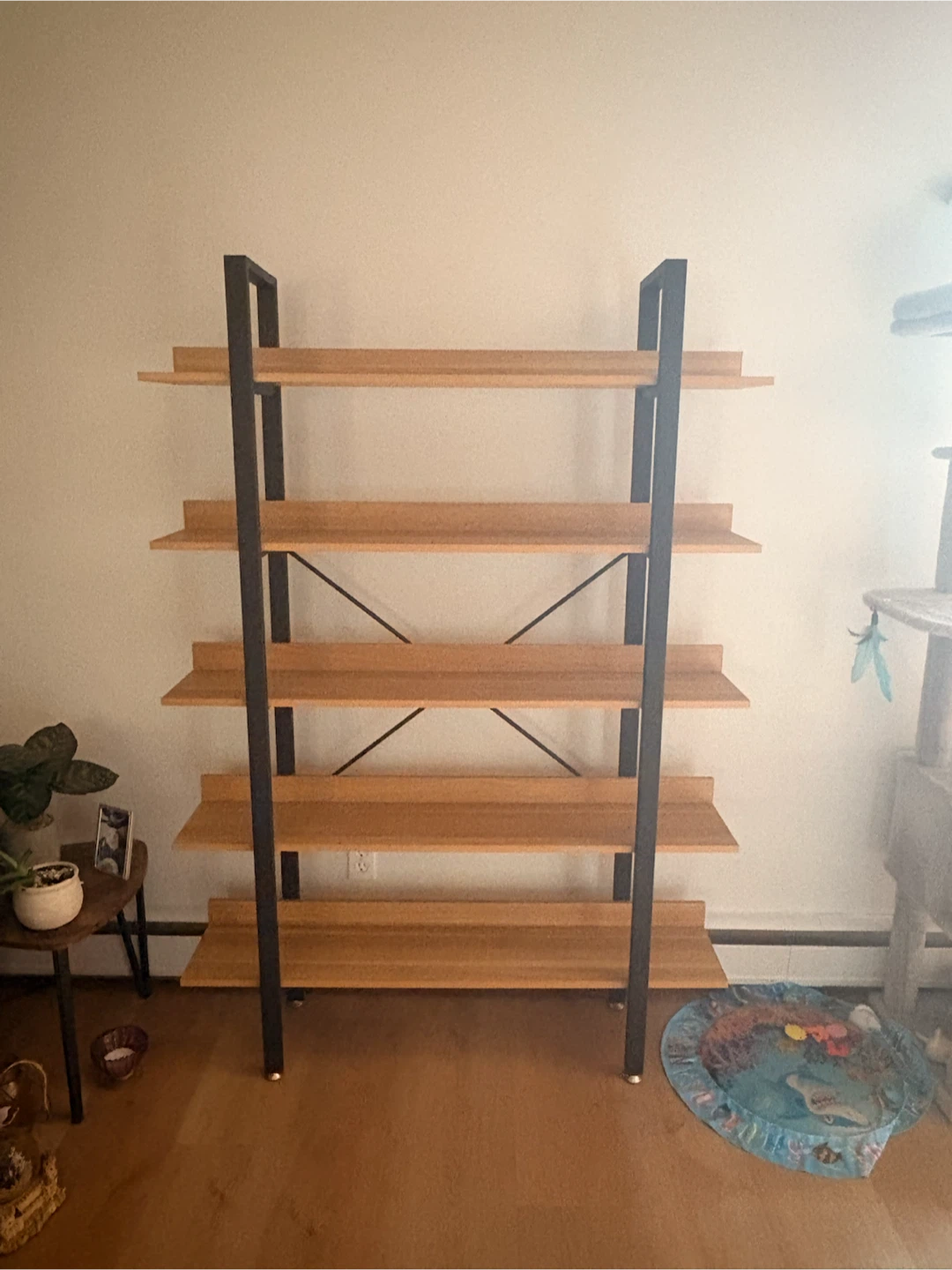 5-Shelf Bookcase with Wood Shelves and Metal Frame