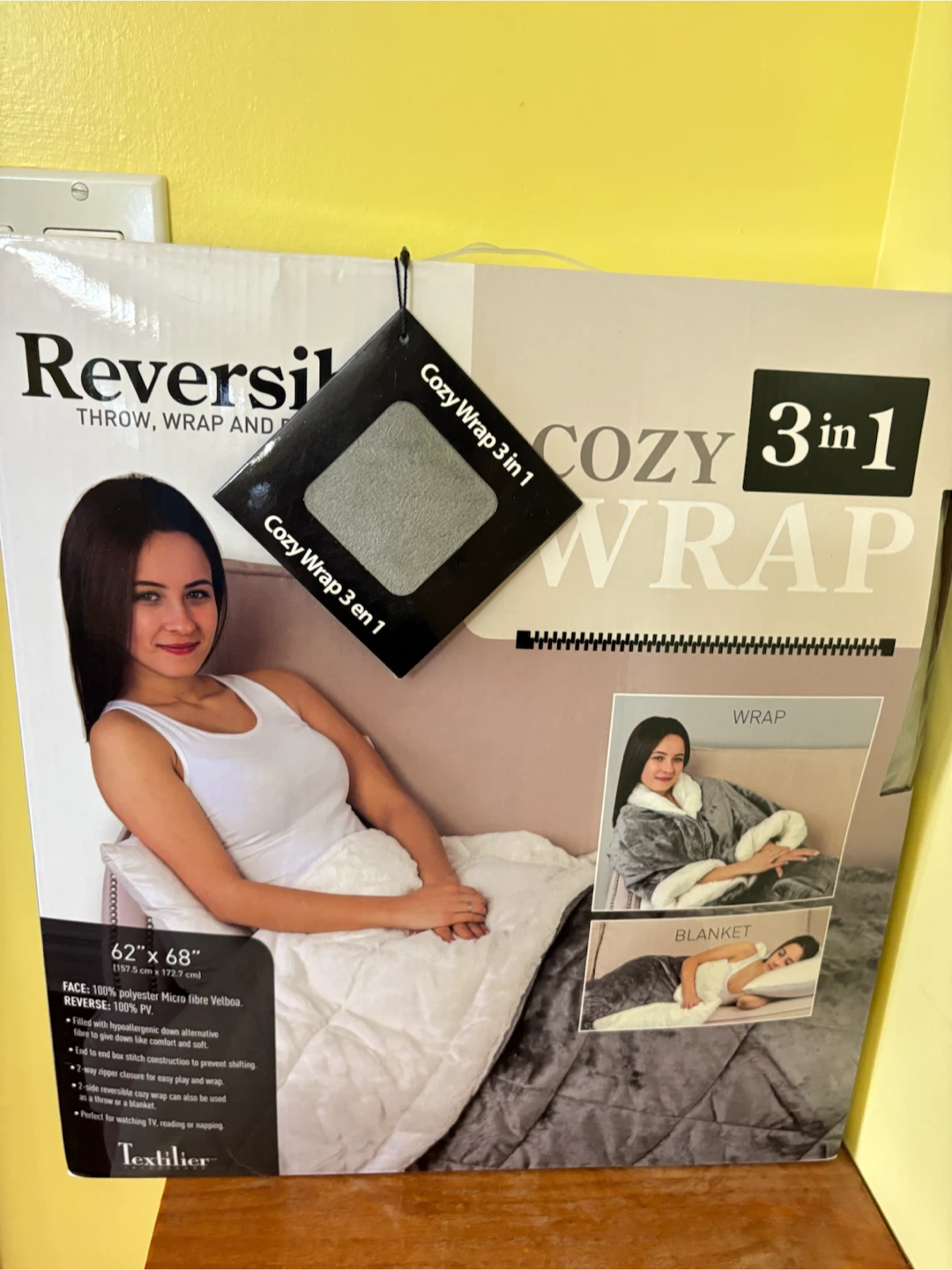 Textilier Reversible Cozy Wrap 3-in-1 Throw, Wrap, Blanket