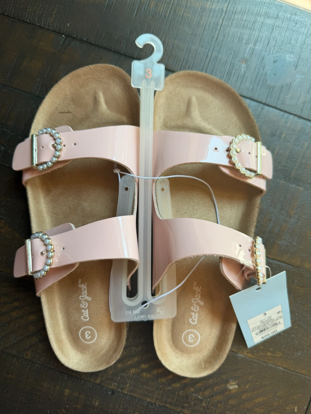 NWT! Cat & Jack Pink Pearl Buckle Slides girls Size 3
