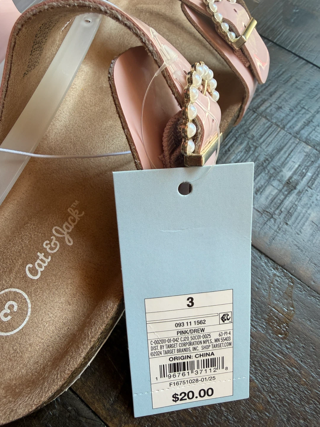 NWT! Cat & Jack Pink Pearl Buckle Slides girls Size 3 - photo 2