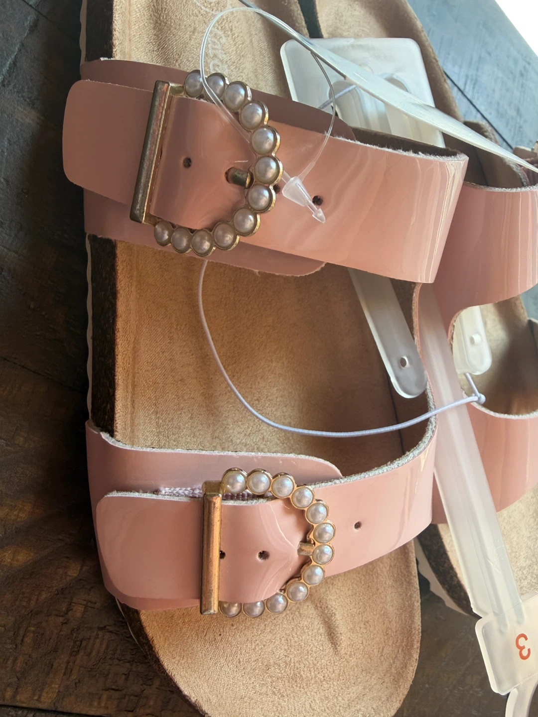 NWT! Cat & Jack Pink Pearl Buckle Slides girls Size 3 - photo 3