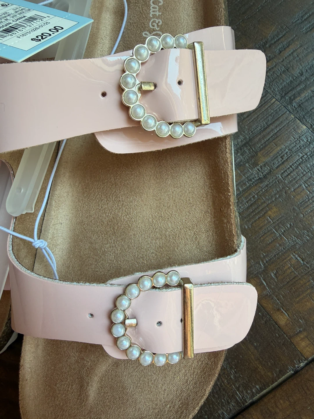 NWT! Cat & Jack Pink Pearl Buckle Slides girls Size 3 - photo 4