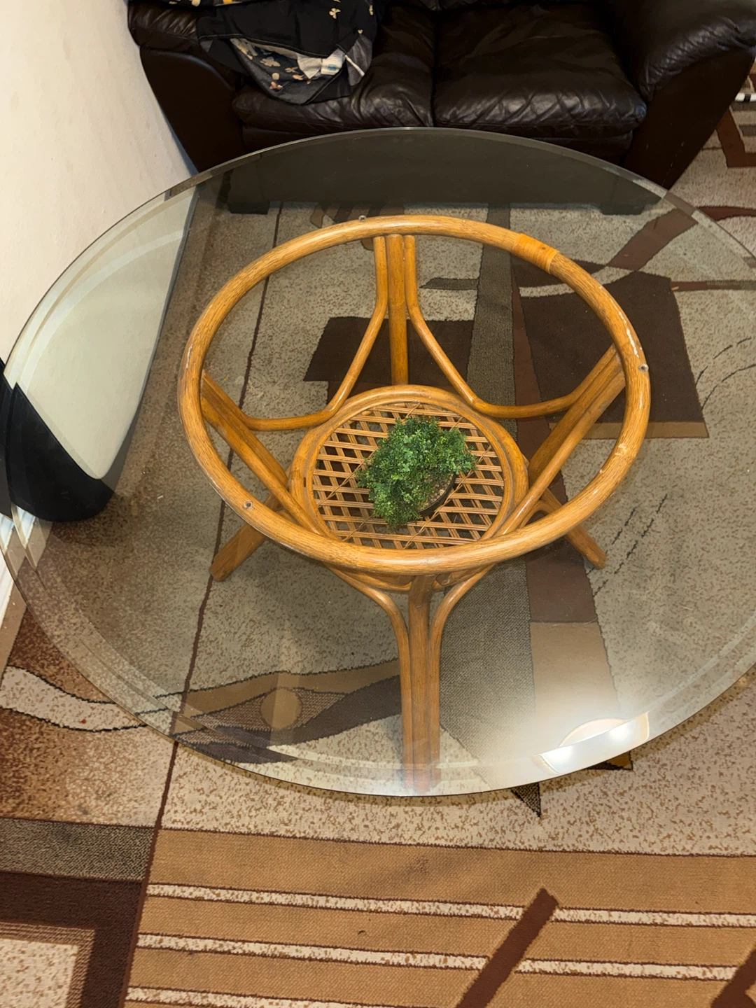 Rattan and Glass Round Coffee Table