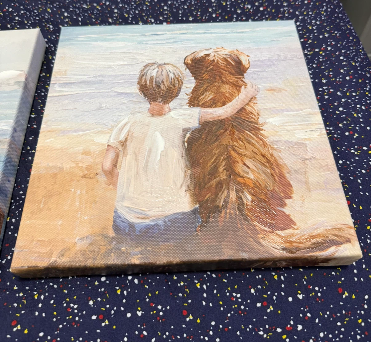 Set of 2 Canvas Paintings - Girl and Dog Art - photo 3