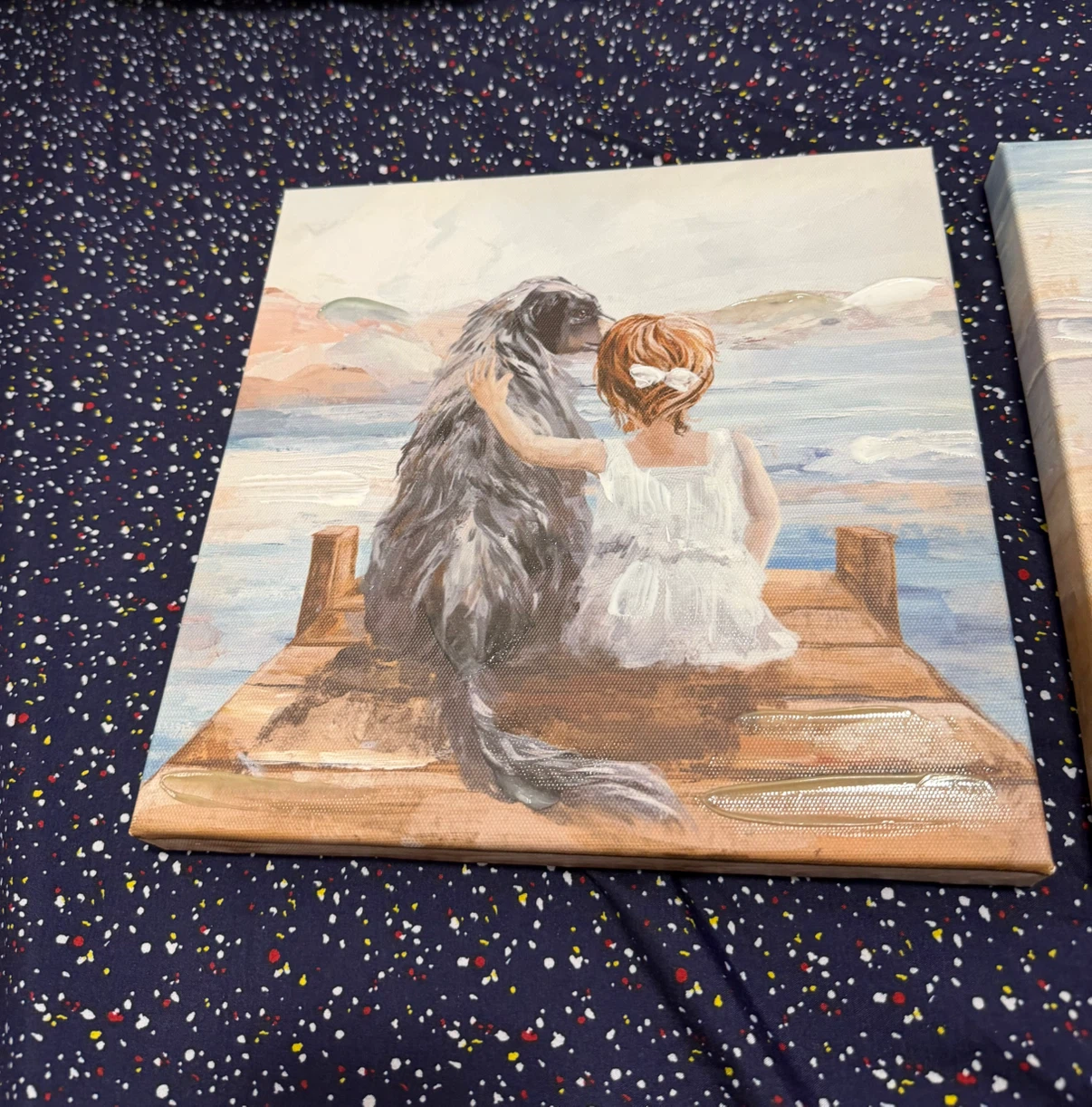 Set of 2 Canvas Paintings - Girl and Dog Art - photo 4