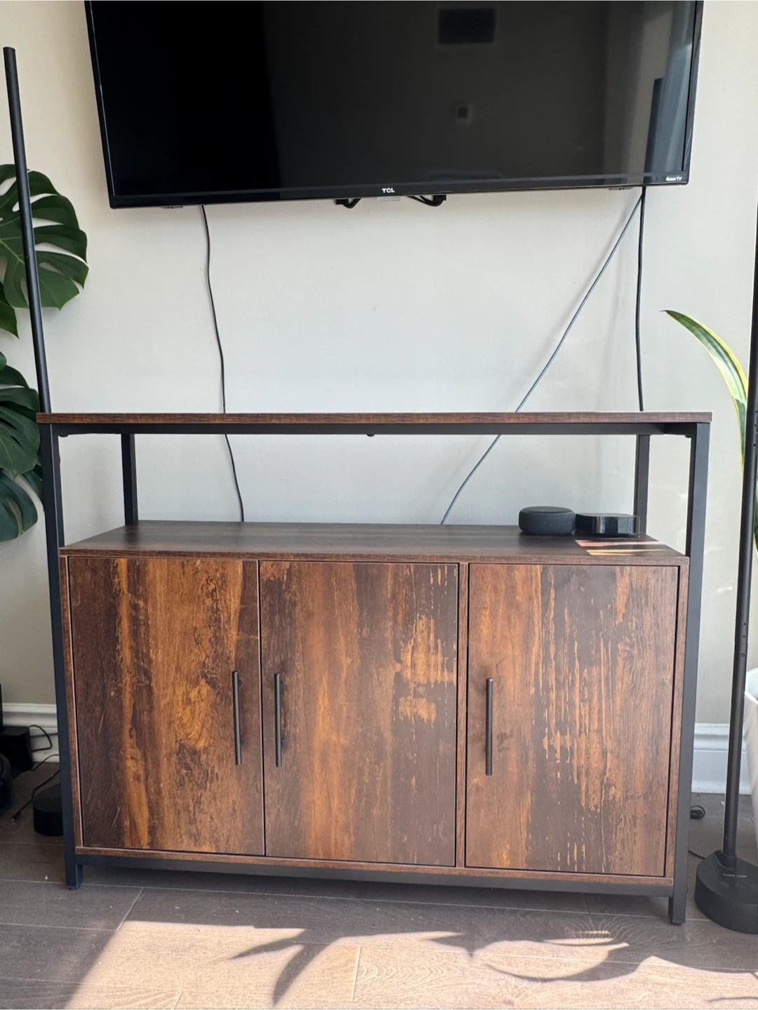 Rustic Wood Console Cabinet with Black Frame