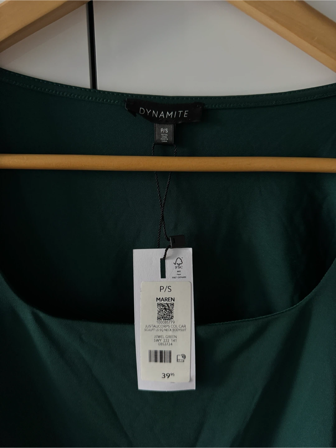 BNWT DYNAMITE Long Sleeve Sculpt Bodysuit - Green - P/S - photo 2