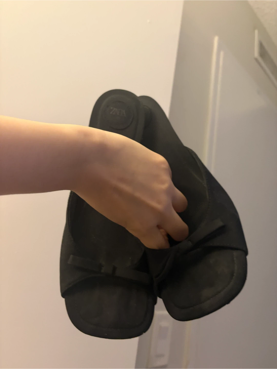 ZARA Black Slip-On Heels with Bow Detail - photo 3