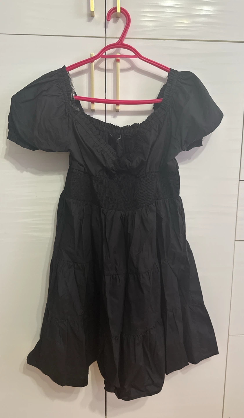 Black Puff Sleeve Tiered Dress