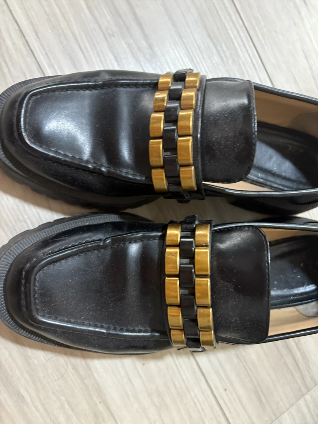 ZARA Black Loafers with Gold & Black Chain Detail - photo 2