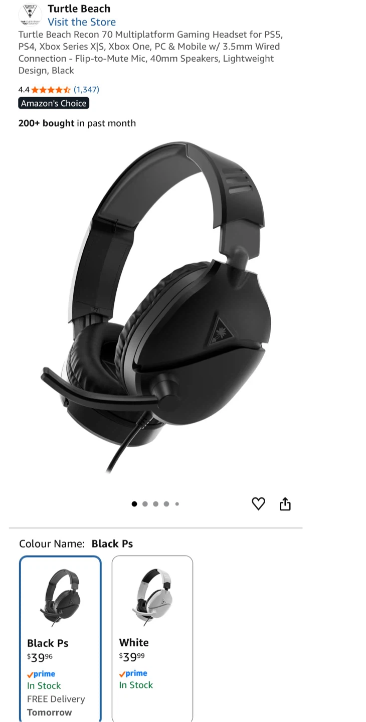 Turtle Beach Recon 70 Gaming Headset - Black