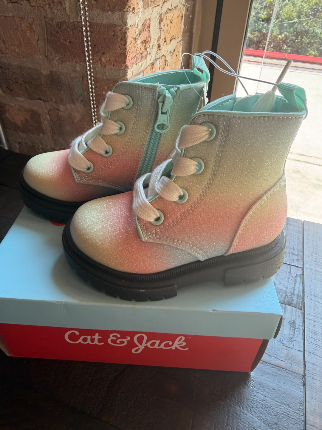 STOP! Cat & Jack Toddler Girls Rainbow Glitter Boots Size 6