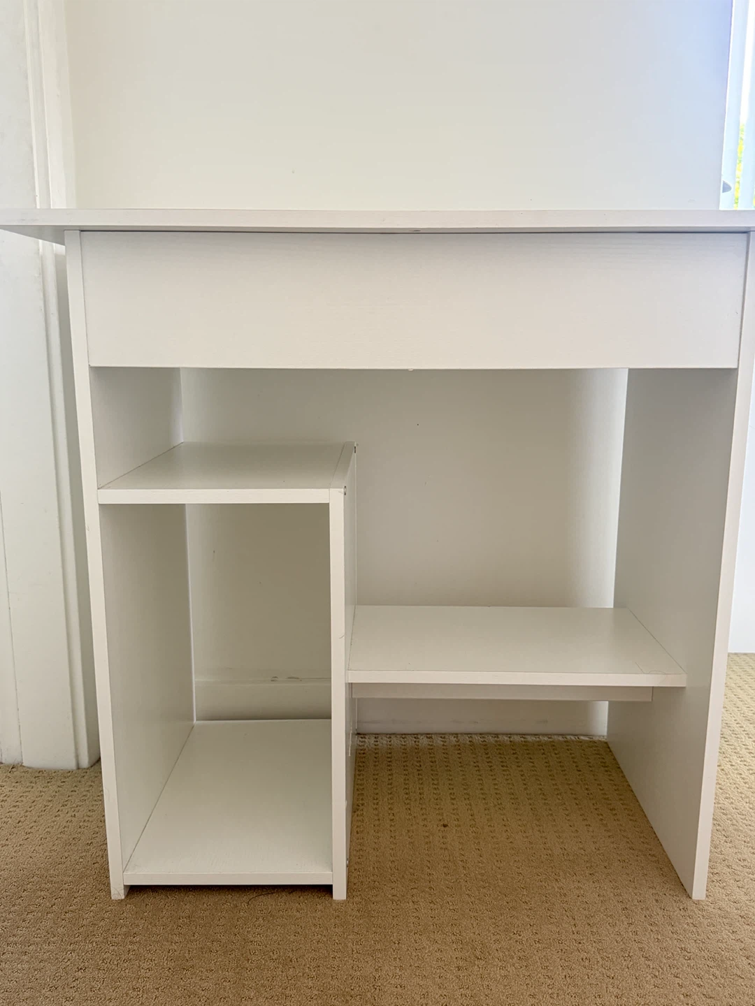 White Desk with Shelving & sliding tray for keyboard