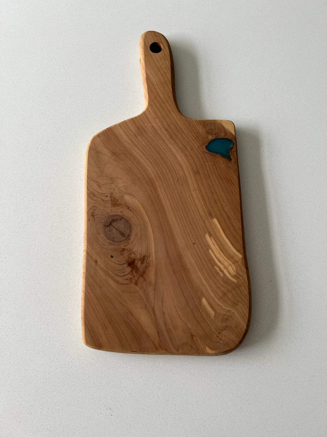 Handmade Wooden Cutting Board with Teal Epoxy Inlay