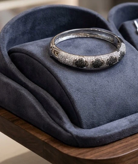 Sparkling Bangle Bracelet with Black and White Stones