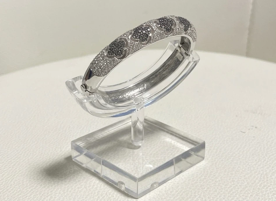 Sparkling Bangle Bracelet with Black and White Stones - photo 2