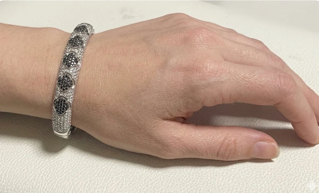 Sparkling Bangle Bracelet with Black and White Stones - photo 3