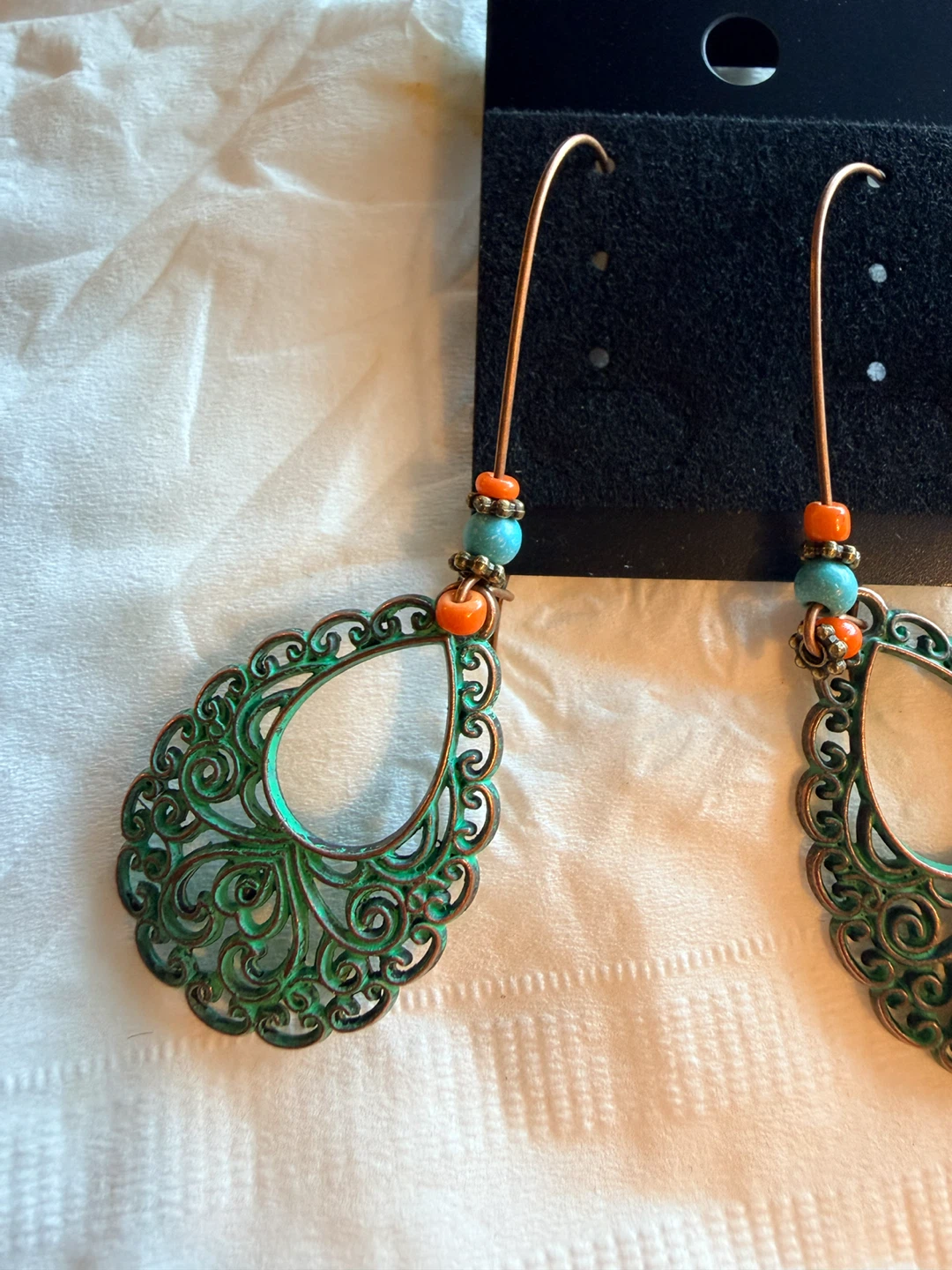 Green Filigree Dangle Earrings with Beads - photo 3