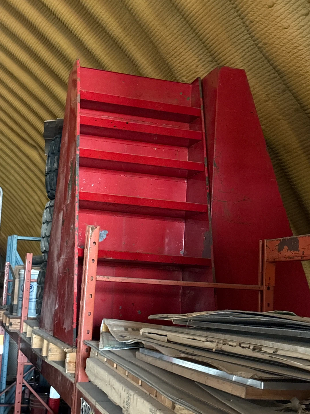Red Metal Shelving Unit