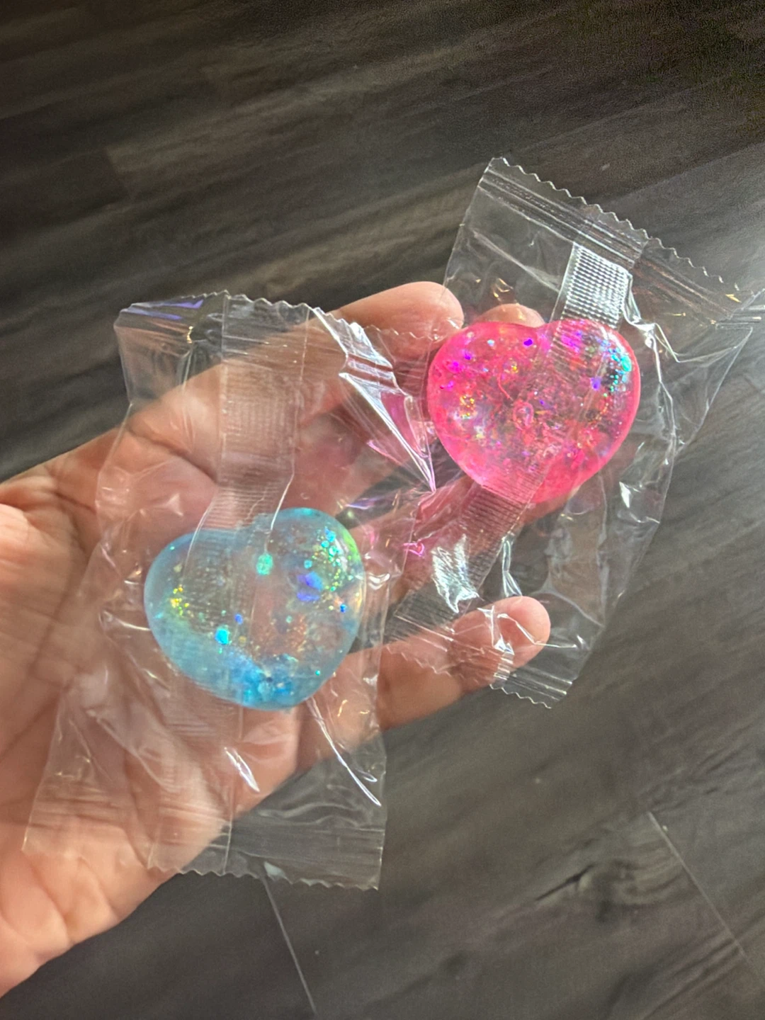 Sell or Trade - Heart Shaped Glitter squishy- Blue and Pink