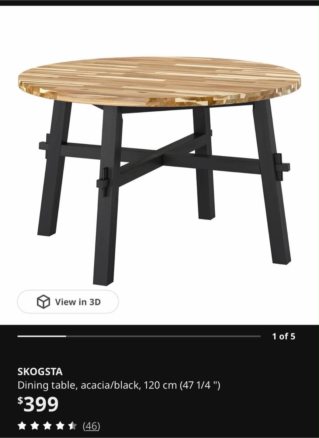 IKEA SKOGSTA Dining Table - Acacia/Black, 120 cm - photo 2