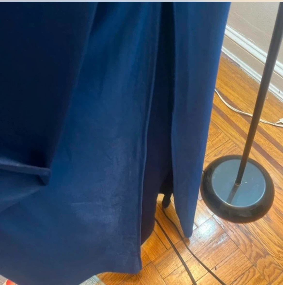 Navy Blue Off-the-Shoulder Ruched Gown with Slit - photo 3