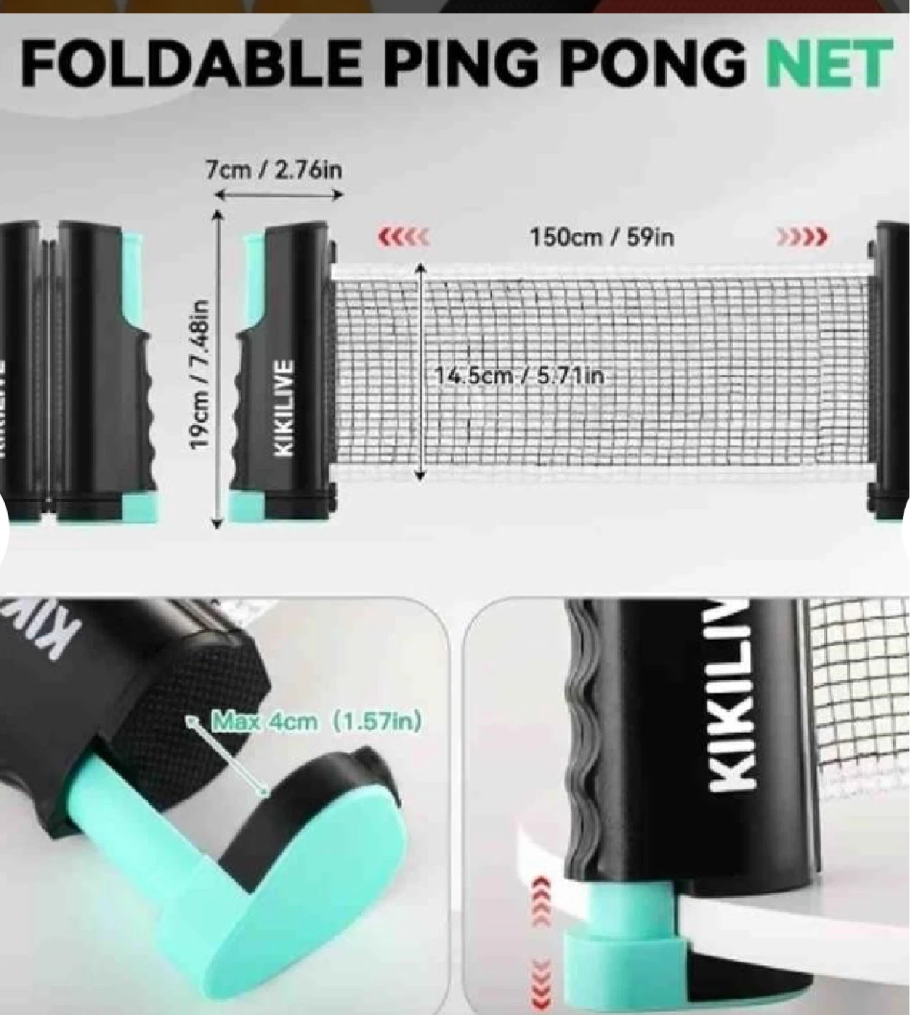 KIKILIVE Pro-Grade Ping Pong Paddle Set with Foldable Net - photo 2
