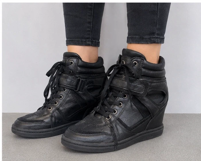 Black Wedge High-Top Sneakers