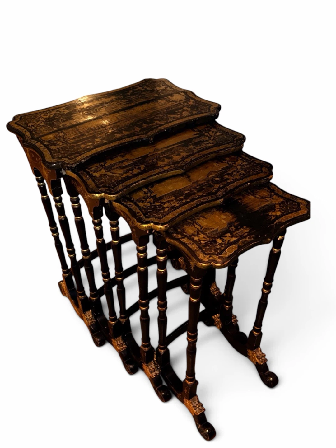 Set of four Regency japanned nesting tables