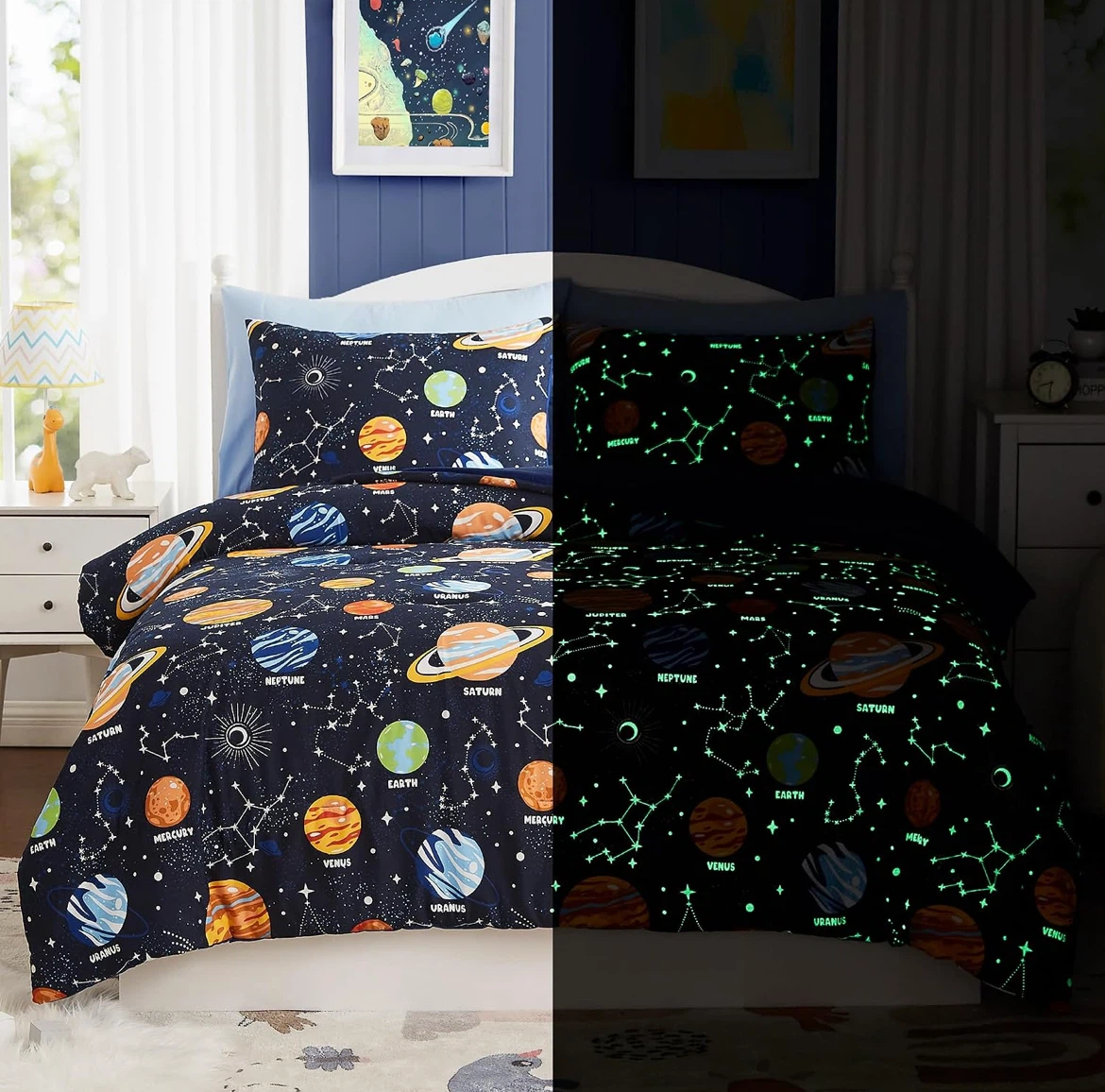 New 7pc Glow in Dark Comforter Set