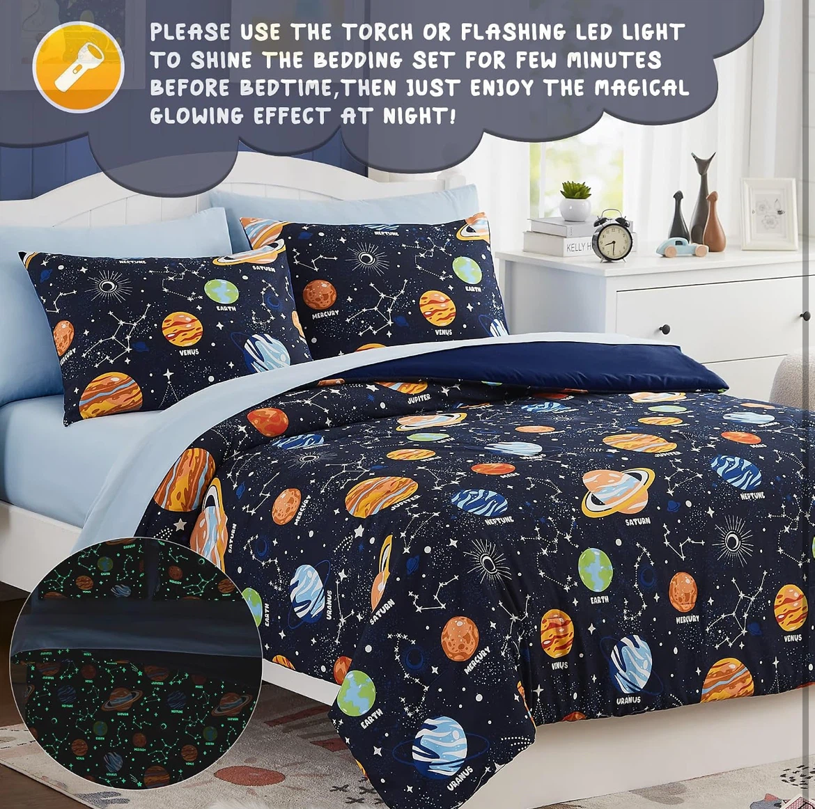 New 7pc Glow in Dark Comforter Set - photo 2