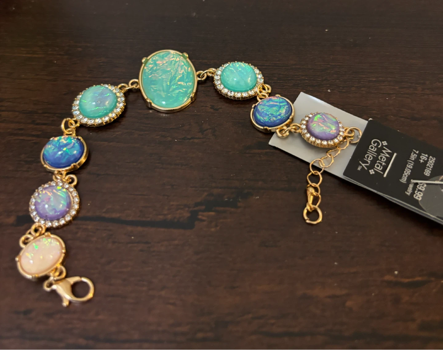 NEW-Metal Gallery Gemstone Link Bracelet 7.5" Gold Tone