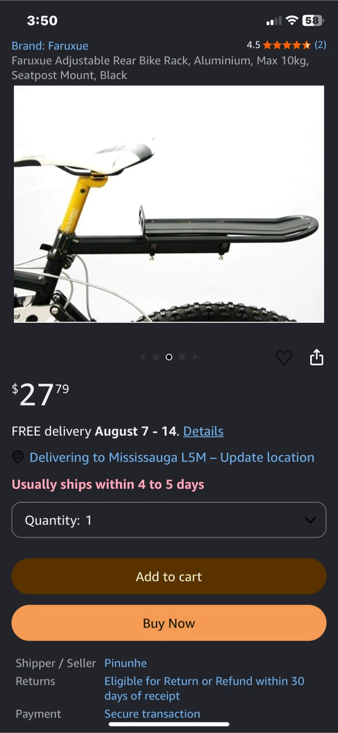 Faruxue Adjustable Rear Bike Rack - photo 2