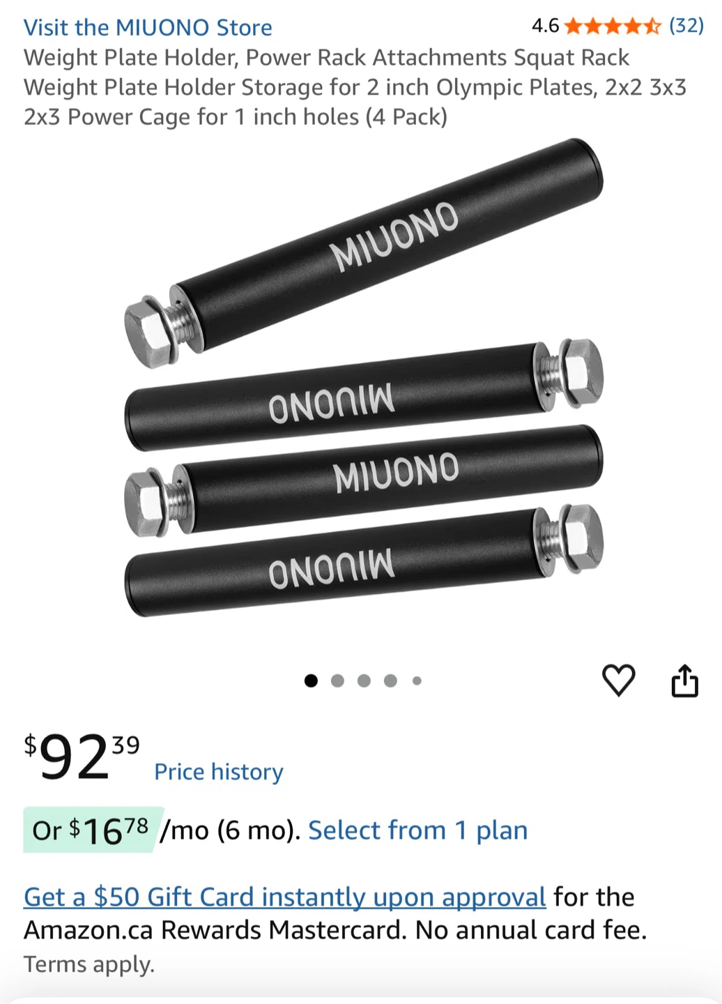 MIONO Weight Plate Holder for Power Rack (4 Pack)