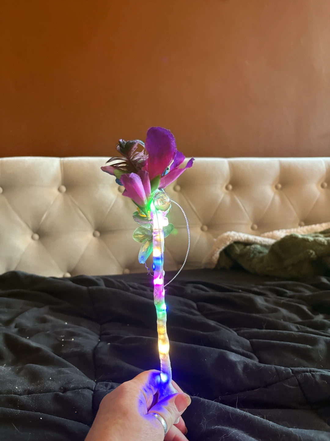 Handmade Flower and Feather Wand with Lights - photo 2