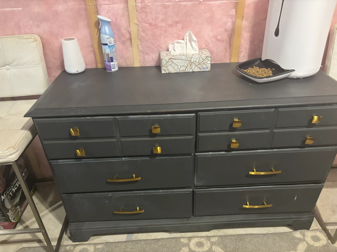Dark Grey Dresser with Gold Hardware