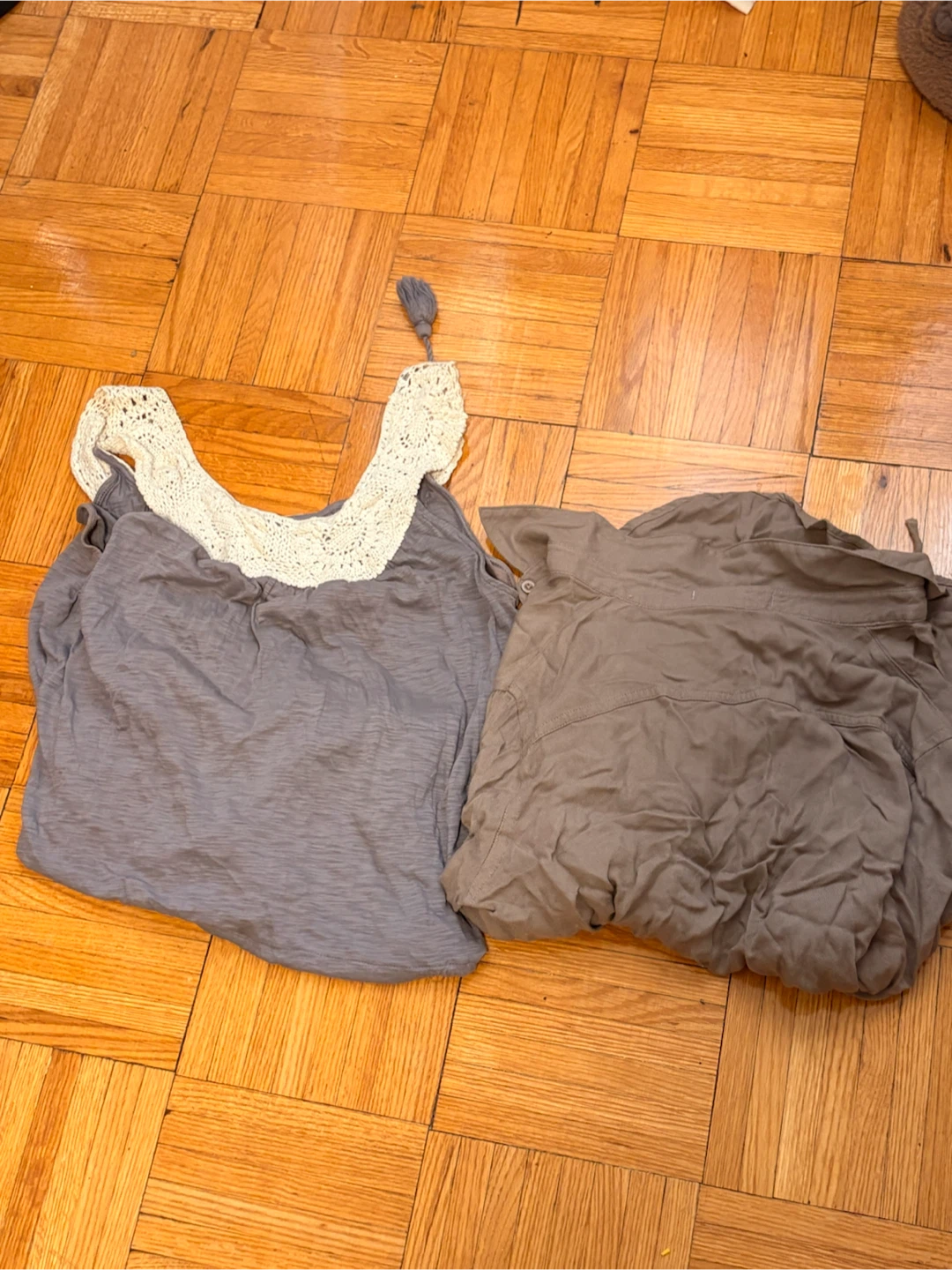 Banana Republic Grey Lace Tank Top & Brown Button-Up Shirt