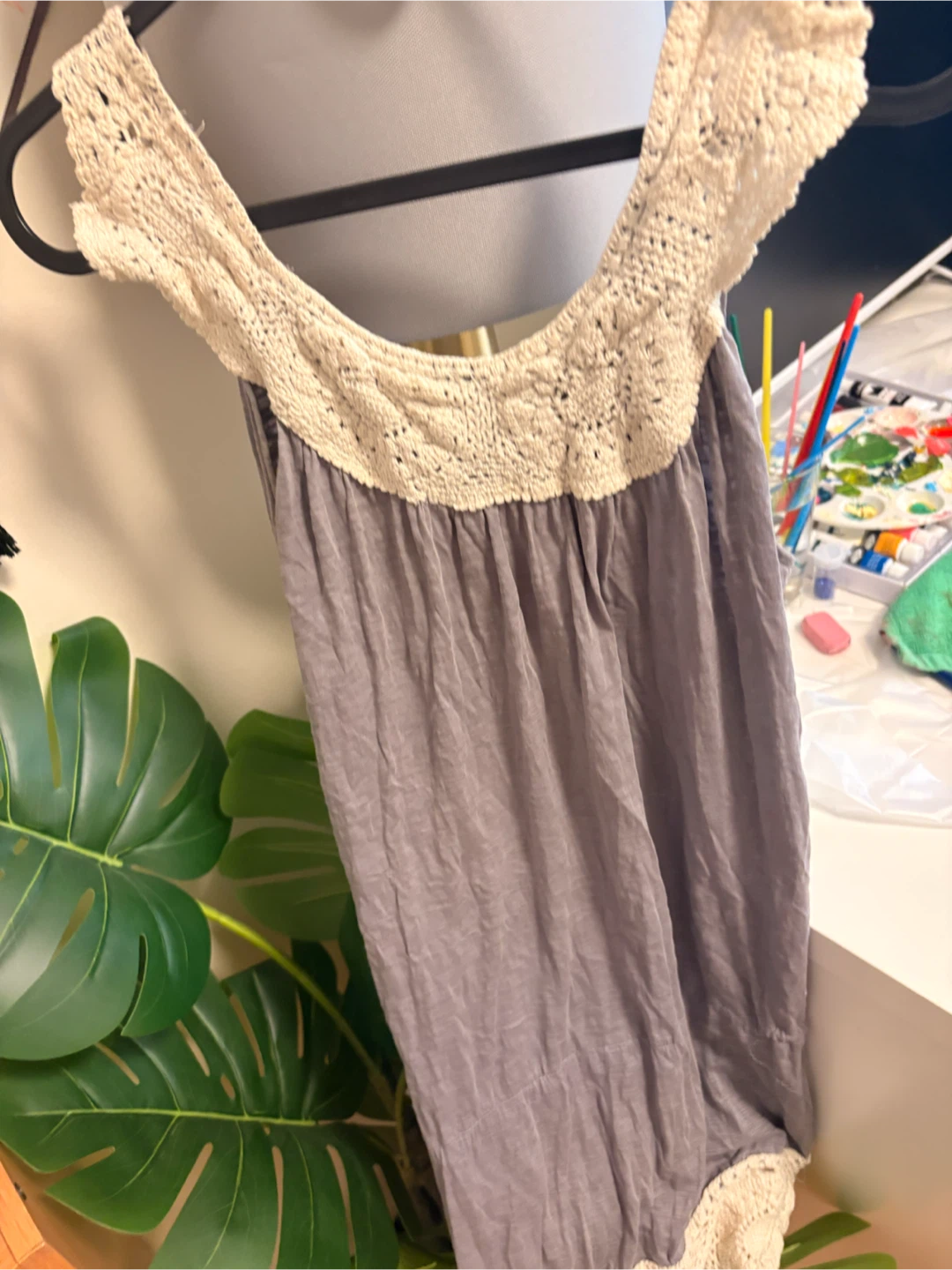 Banana Republic Grey Lace Tank Top & Brown Button-Up Shirt - photo 4