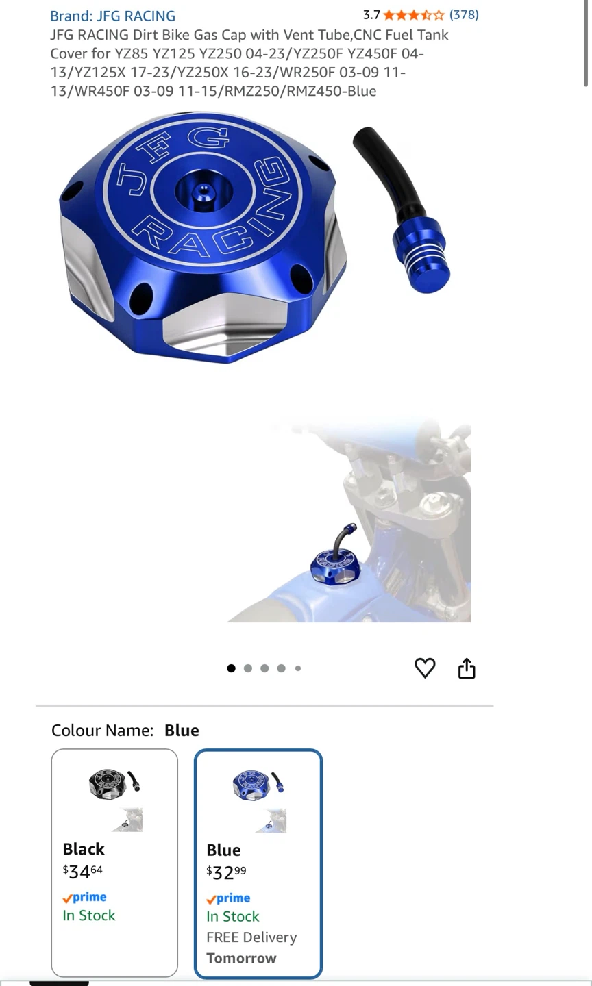JFG Racing Dirt Bike Gas Cap with Vent Tube - Blue