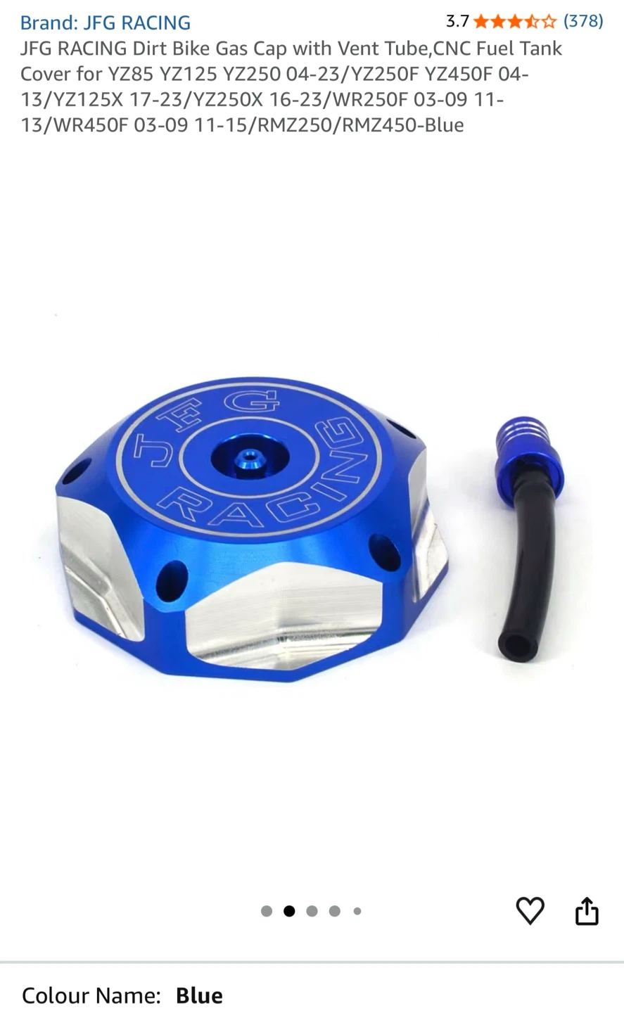 JFG Racing Dirt Bike Gas Cap with Vent Tube - Blue - photo 2