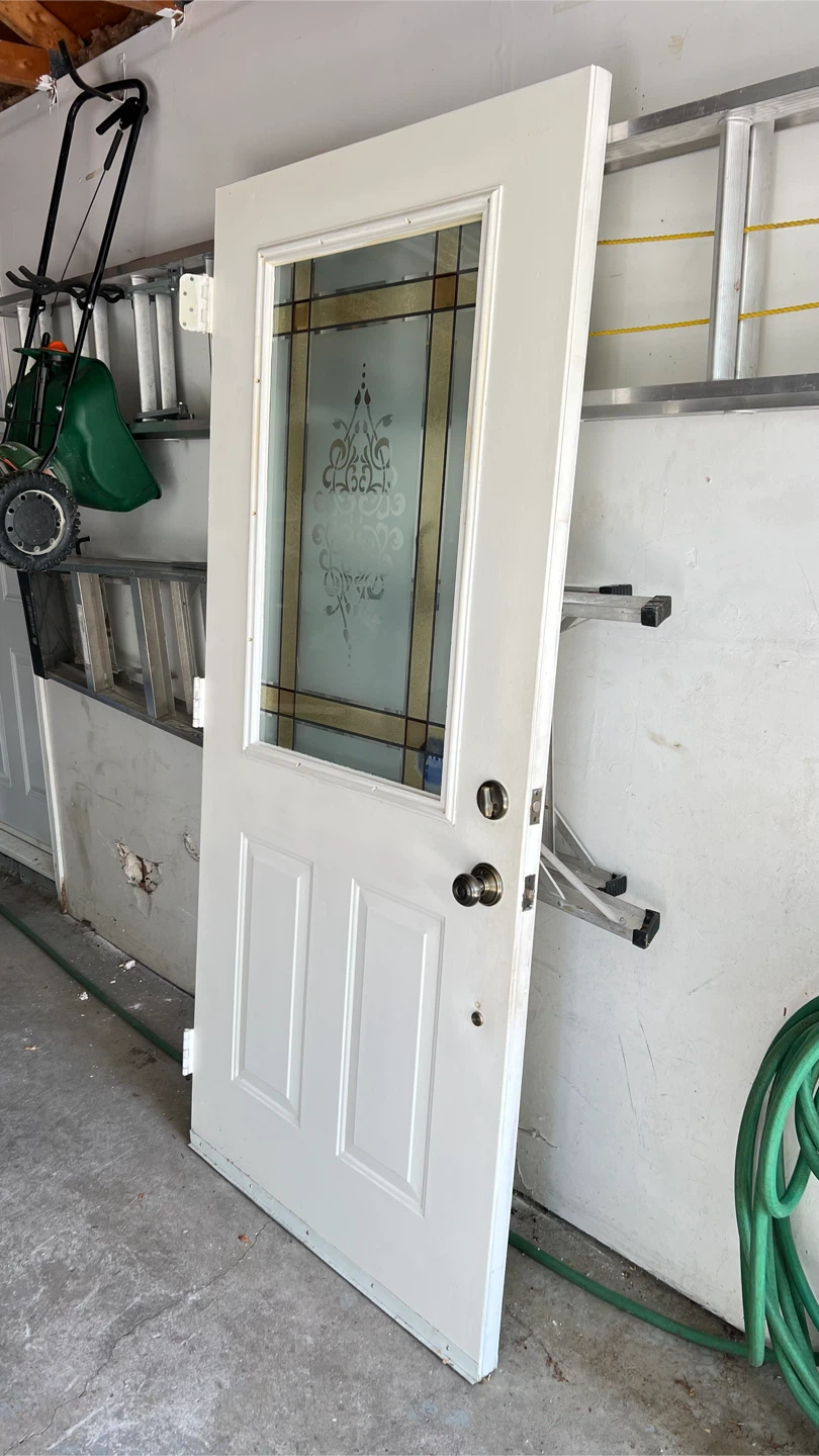 White Entry Door with Decorative Glass Panel - photo 2