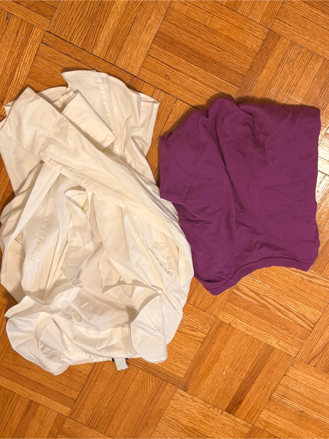 White Ruffle Shirt and Purple Sweater