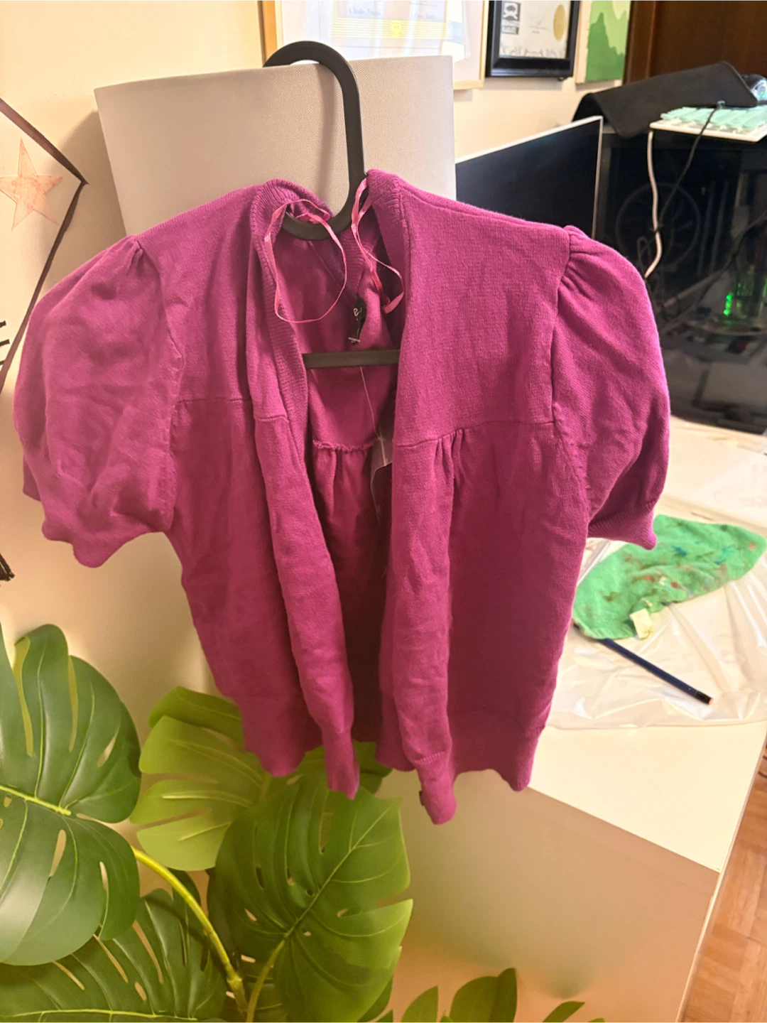 White Ruffle Shirt and Purple Sweater - photo 4