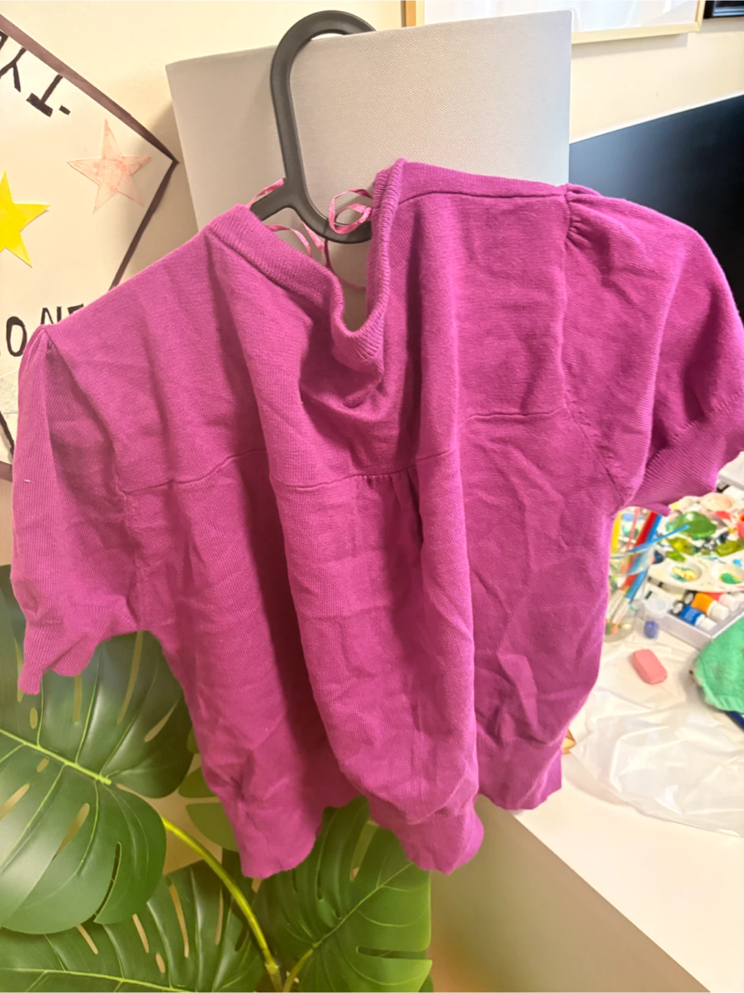 White Ruffle Shirt and Purple Sweater - photo 5
