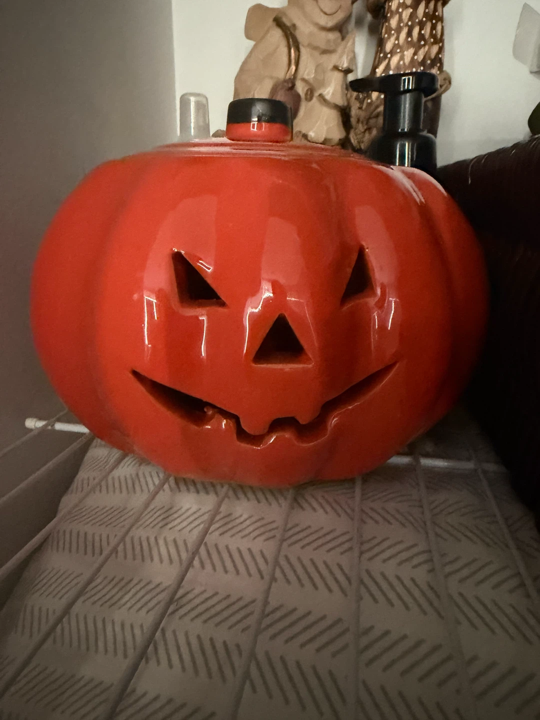 Orange Ceramic Jack-o'-Lantern Candy Bowl with Lid