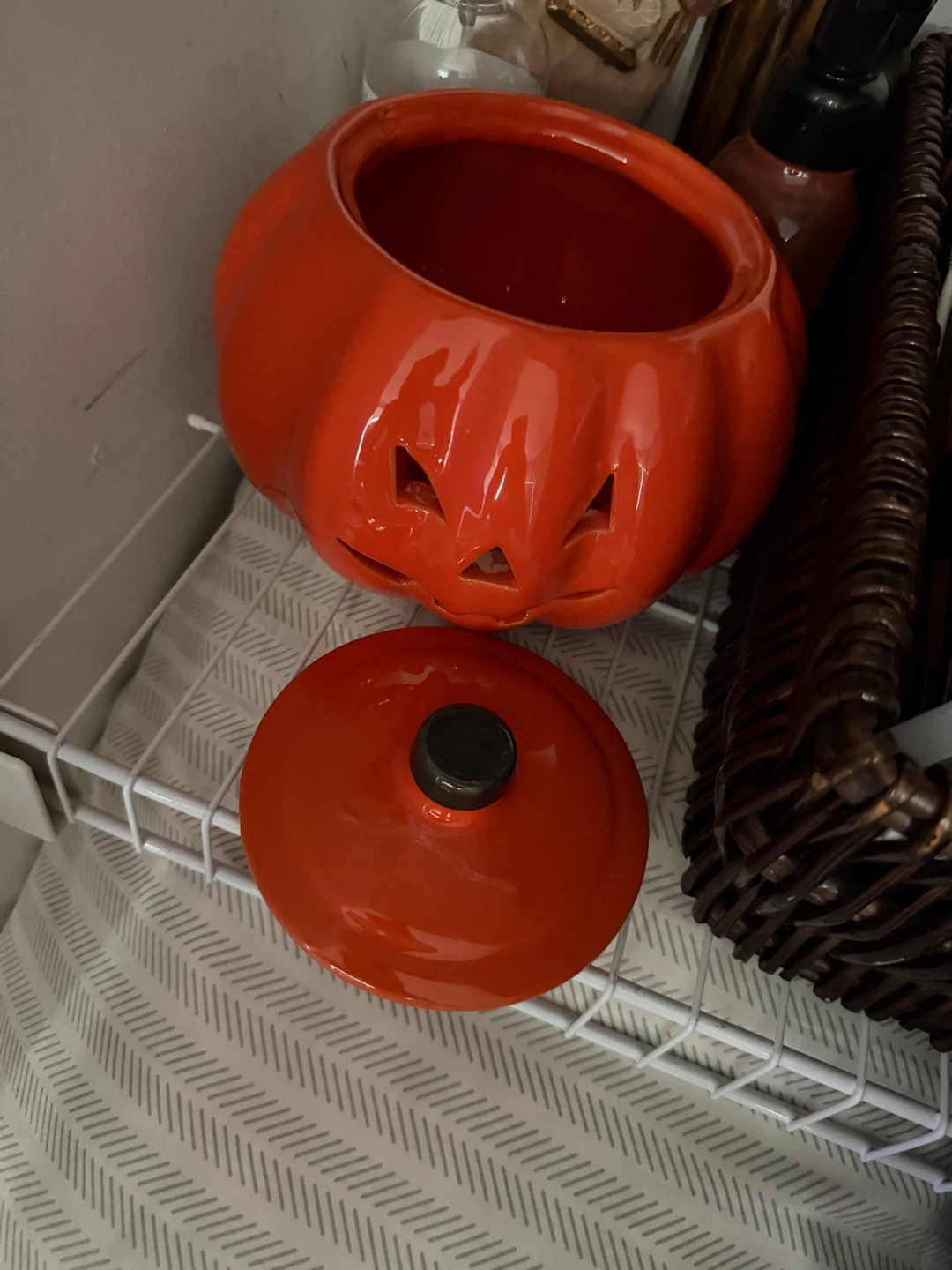 Orange Ceramic Jack-o'-Lantern Candy Bowl with Lid - photo 2