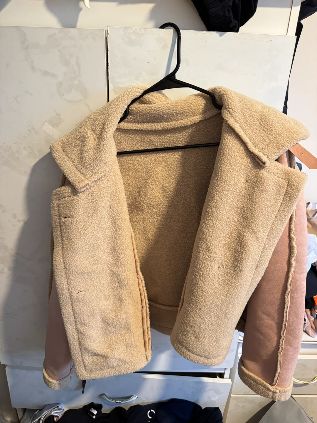 Pink Suede Sherpa Lined Cropped Jacket