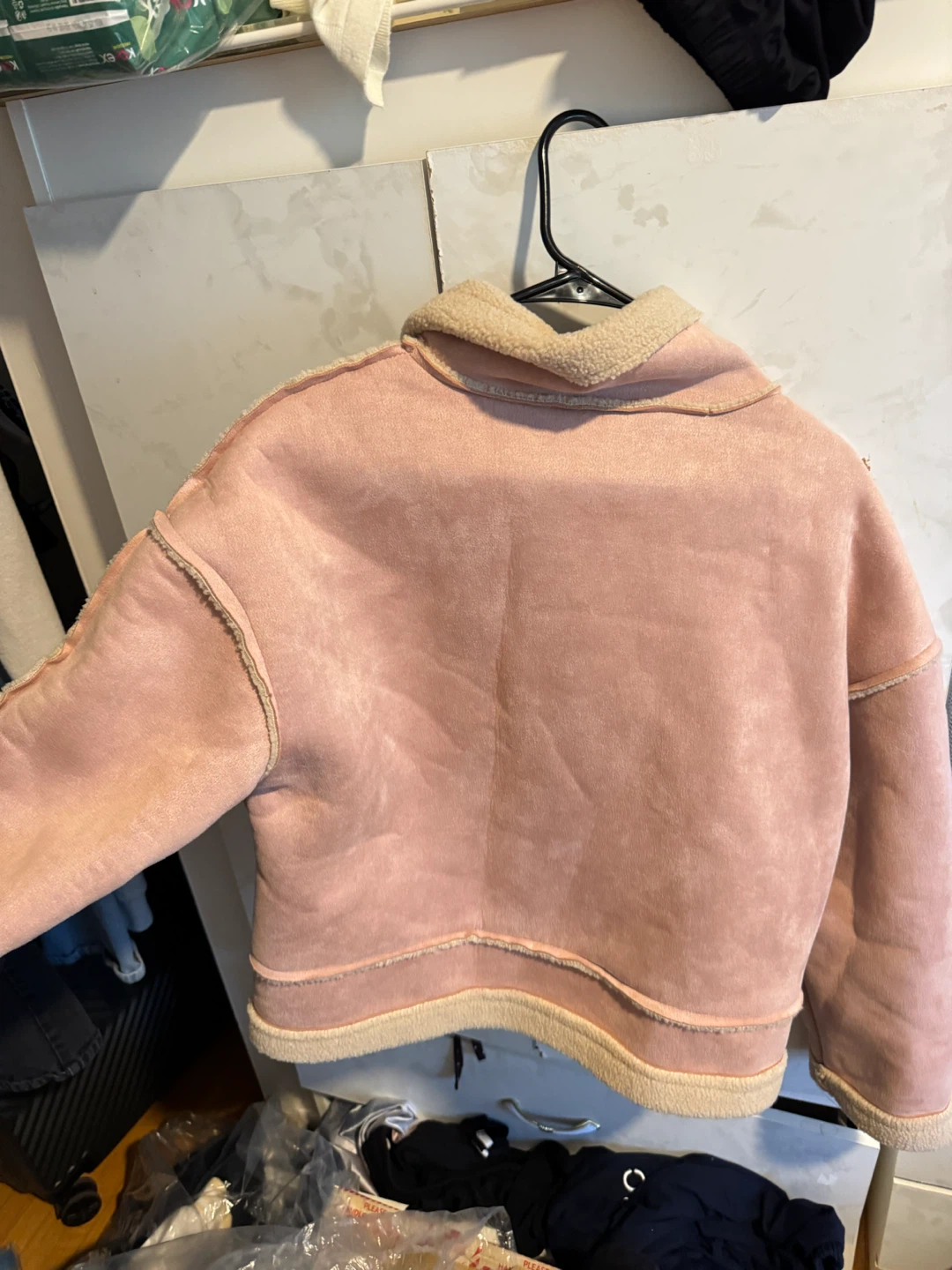 Pink Suede Sherpa Lined Cropped Jacket - photo 2
